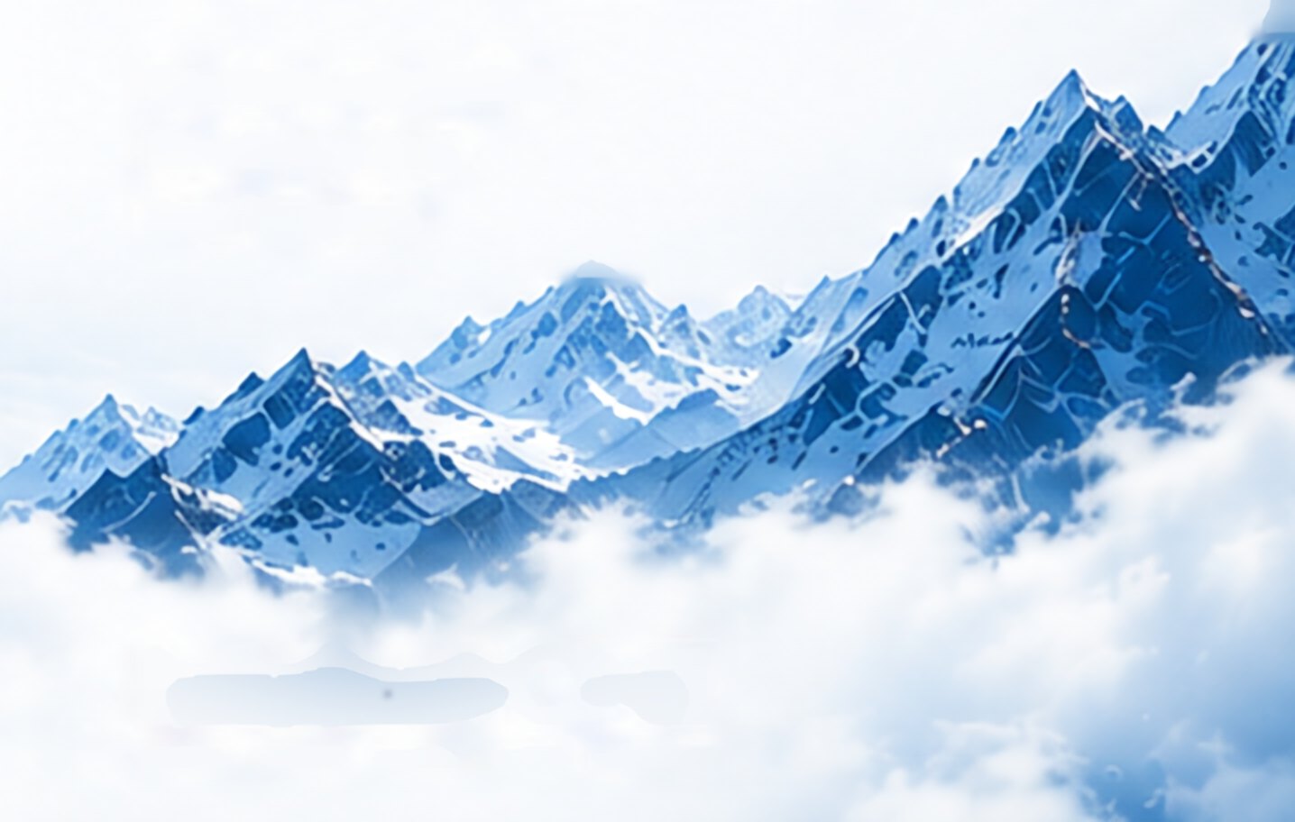 Swiss Alps peaks above the clouds, in deep blue tones